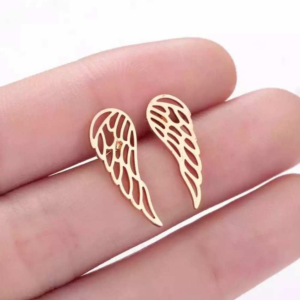 WINGS ♡ Stainless Steel Stud Earrings - Picture 3 of 10